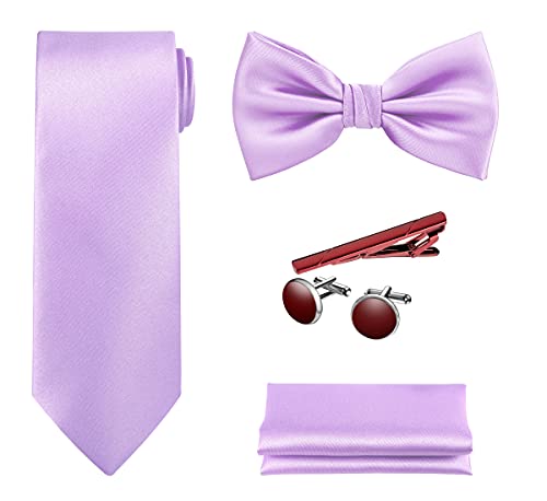 Image of Tie G .5pcs Tie set in a gift box : Tie sets : Solid color Neck tie,Satin Bow tie,Pocket Square, Lapel, Cuffs link