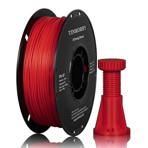 Image of TINMORRY Glass Fiber Reinforced TPU Filament 1.75mm, Resistant to Impact TPU GF 3D Printing Filament, Flexible & Tough, Fits Bambu Lab FDM 3D Printers, 1 KG 1 Spool, Red