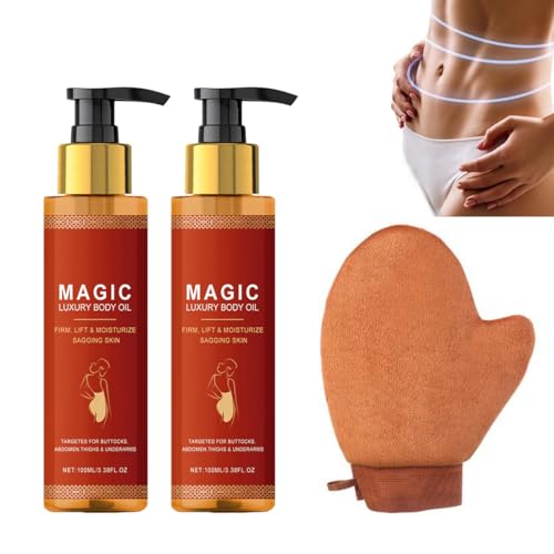 GXGM 2 confezioni di olio corpo magico e lussuoso, Regala un guanto da usare per spalmare il corpo, riduce le rughe, migliora l'elasticità, adatto a tutti i tipi di pelle, 100 ml