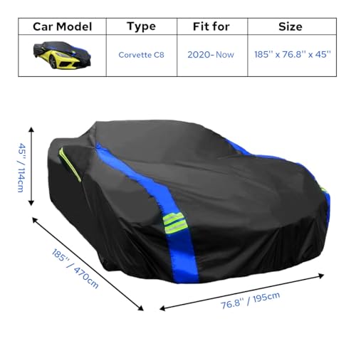 Image of Avecrew for Chevrolet Corvette C8 Car Cover Waterproof All Weather for Automobiles, Outdoor Full Exterior Covers Fit 2020-2026 Corvette C8 with Windproof Strap and Driver Door Zipper