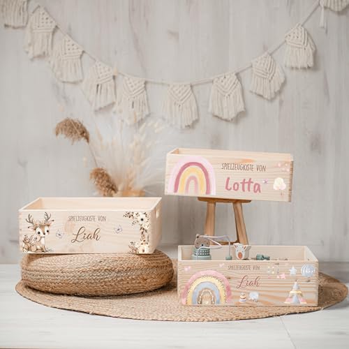 Kidsmood - Spielzeugkiste aus Holz mit Wunschnamen | Aufbewahrungsbox Kinder Spielzeug & Bücher | Praktische Holzkiste als Deko Kinderzimmer oder als Personalisierte Geschenke Baby zur Geburt & Taufe