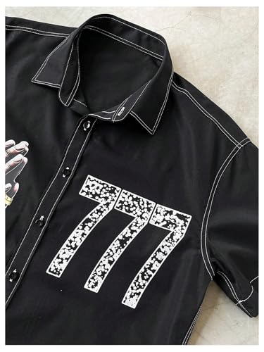 GORGLITTER Men's Cropped T Shirt Crop Tops Graphic Y2k Button Up Short Sleeve Collar Shirt3