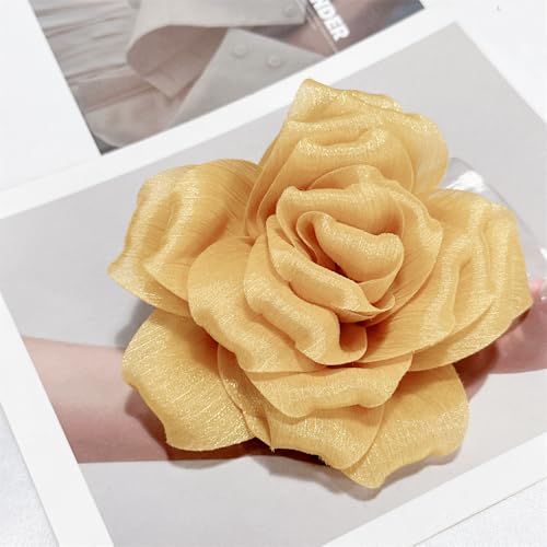 Image of Flash Camellia Flower Brooch Pin for Women Men Elegant Texture Fabric Dahlia Rose Floral Brooches Lapel Pins Dainty Wedding Holiday Party Costume Dress Accessories Jewelry