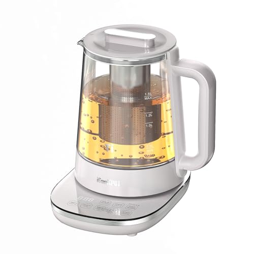 ICOOKPOT 1500W Titanium Hot Tea Maker Glass Electric Kettle with