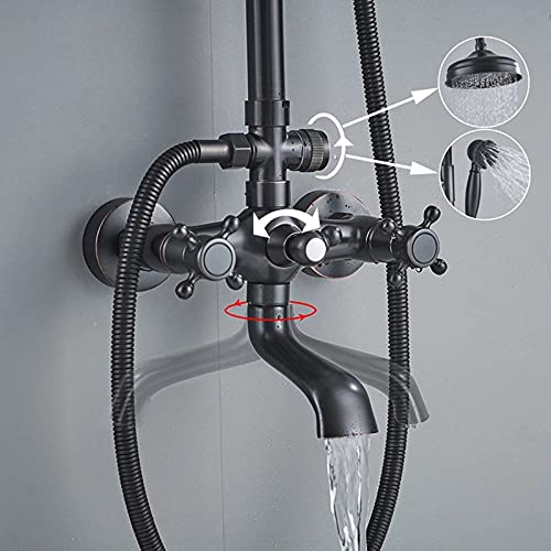Sistema de ducha de 3 vías de pared con grifo de bañera y ducha de mano retro 5