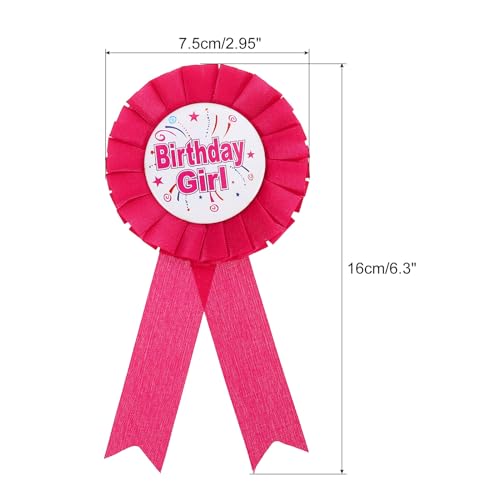 Image of PATIKIL Birthday Girl Ribbon,Rose Red Satin Fabric Birthday Women Tinplate Badge Pin,Happy Birthday Princess Party Button Pins,Girls Brooches for Party Decoration, Rose Red