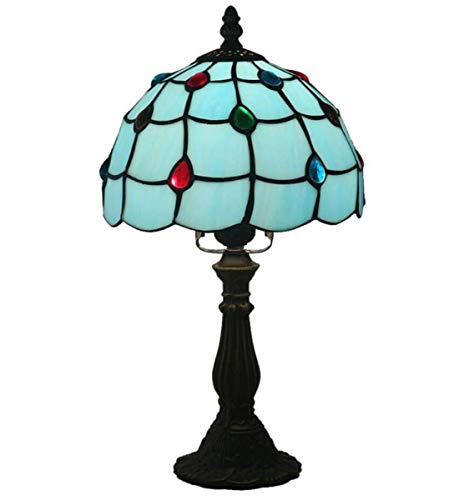 Stil Tischlampe Blau Mediterranes Design Nachttischlampe Mit Glasmalerei Und Perlen Für Wohnzimmer Schlafzimmer Kaffee B8 X H15 Alu-Basis