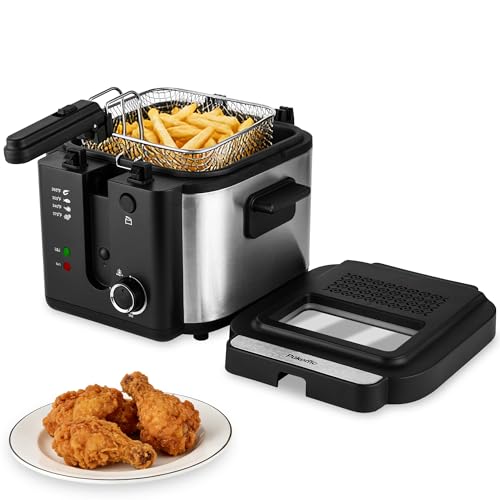 Image of Pukomc Electric Deep Fryer with Basket,Adjustable Temperature Frying Pot for Home Use,Removable Lid and 2.5L Non-Stick Inner Pot & Easy to Clean | Frying Pot for Home Use,Viewing Window,Detachable Frying Basket,Removable Lid and Non-Stick Inner Pot & Easy to Clean