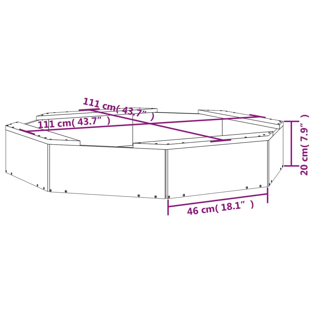 Grauer Sandkasten mit Sitzen aus massivem Kiefernholz achteckig 111 x 111 x 20 cm für 2 Kinder, bodenlos, Außenbereich für Garten, Terrasse, Hof und Balkon