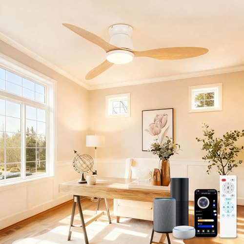 YOLEDY Ventilador de Techo Inteligente con Luz LED, Compatible con Alexa y App, Moderno Ventilador Blanco de Perfil Bajo, Luz Regulable, Motor DC Silencioso sin Escobillas para Dormitorio, Salón YOLEDY Ventilador de Techo Inteligente con Luz LED, Compatible con Alexa y App, Moderno Ventilador Blanco de Perfil Bajo, Luz Regulable, Motor DC Silencioso sin Escobillas para Dormitorio, Salón