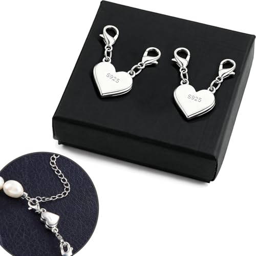 Herz Magnetverschluss Kette, 2 Stück Kettenverlängerung Sterling Silber Verschluss Magnetverschluss Magnet Kettenverschluss Silber für Ketten Halskette Armband DIY Jewellery Making Accessories