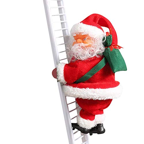 Santa Claus Climbing Ladder Electric Singing Up and Down Hanging Decoration Christmas Tree Ornaments Funny New Year Kids Gifts Party Decor (Ladder Single White)