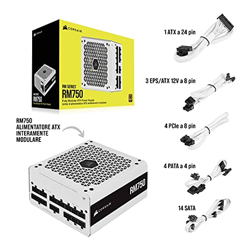 RM750, RM Serie, 750 Watt 80 Plus Gold Alimentatore ATX Interamente Modulare (Connettori EPS12V Tre, Bassa Rumorosità, Modalità Zero RPM) Bianco - Alimentatore - Immagine 7