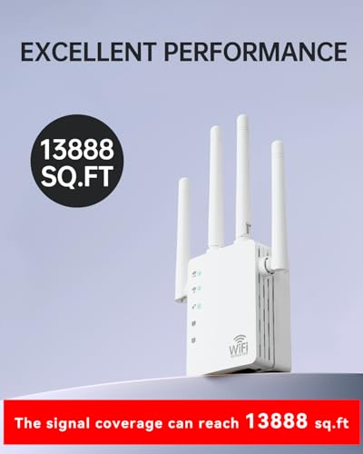 Image of WiFi Signal Booster with 4 Directional Antennas - 1200Mbps Dual Band (5GHz /2.4GHz),WiFi Extender Covers 13,888 Sq.ft, Easy Home Setup and 150-Device Support