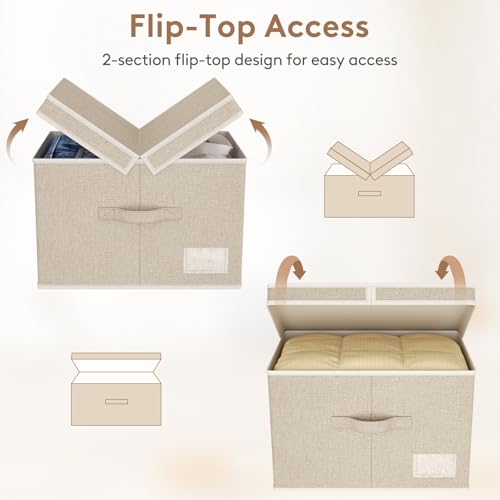 Lifewit Large Storage Bins with Lids, Fabric Foldable Storage Boxes with Handles, Decorative Closet Organizer, Stackable Cube Baskets Container for Bedroom, Office, Nursery, 3 Packs, Beige - Image 5