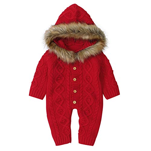 puseky Infant Baby Boys Girls Knit Hoodie Romper Jumpsuit Overalls Winter Sweater with Fur Collar