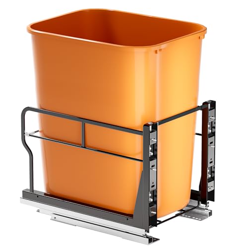 Image of YJHome JHome Pull Out Trash Can Under Cabinet with Push to Open Slides, Garbage Can Not Included, Double Cabinet Trash Can Pull Out Kit with Door Mounting Kit