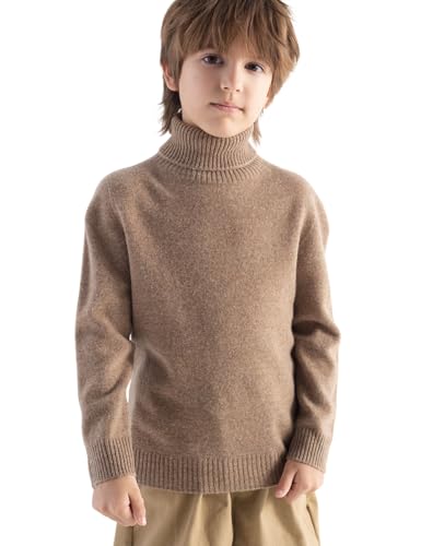 Chanyarn Boys and Girls 100% Merino Wool Sweater Fall Winter First-Line Ready to Wear Turtleneck Long Sleeve Seamless Pullover (Tan,130cm)