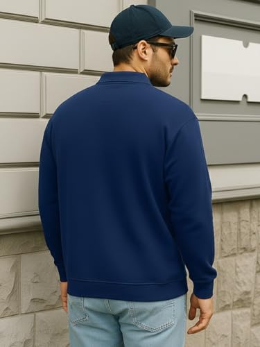 Image of Veirdo Men's Oversized Loopknit Cotton Polo Neck T-Shirt | Oversized Baggy Fit Full Sleeve Casual Streetwear Top with Ribbed Cuffs S-XXL