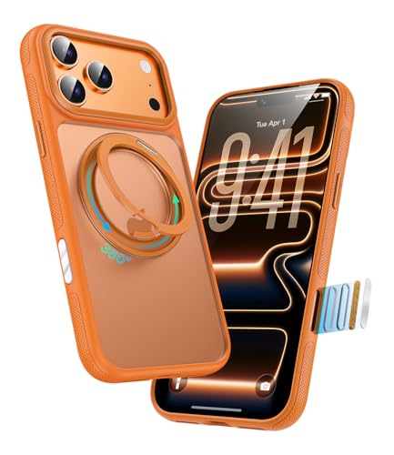 Image of for iPhone 17 Pro Case, Compatible with MagSafe, Slim Shockproof Military-Grade Rugged Protective Case with Stand, Camera Control, Comfort Grip (D-Orange, iPhone 17 Pro)