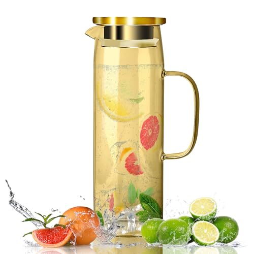 Glaskaraffe mit Deckel, Wasserkaraffe 1.5 Liter Auslaufsicher,...