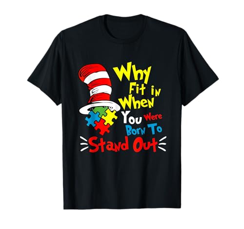 ¿Por qué encajar en médico profesor gato en sombrero Cool Autism Concientización Camiseta