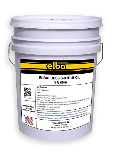 Elbalubes S-Hyd 46 Zinc-Free Ashless Hydraulic Oil | Hydraulic Oil | Hydraulic Fluid | Cross Reference: Mobil Velocite. Shell Tellus 46, Rando 46. Nuto 46, Hyspin Aw 46, Turbine 46 (5 Gallon Pail) #TOP24
