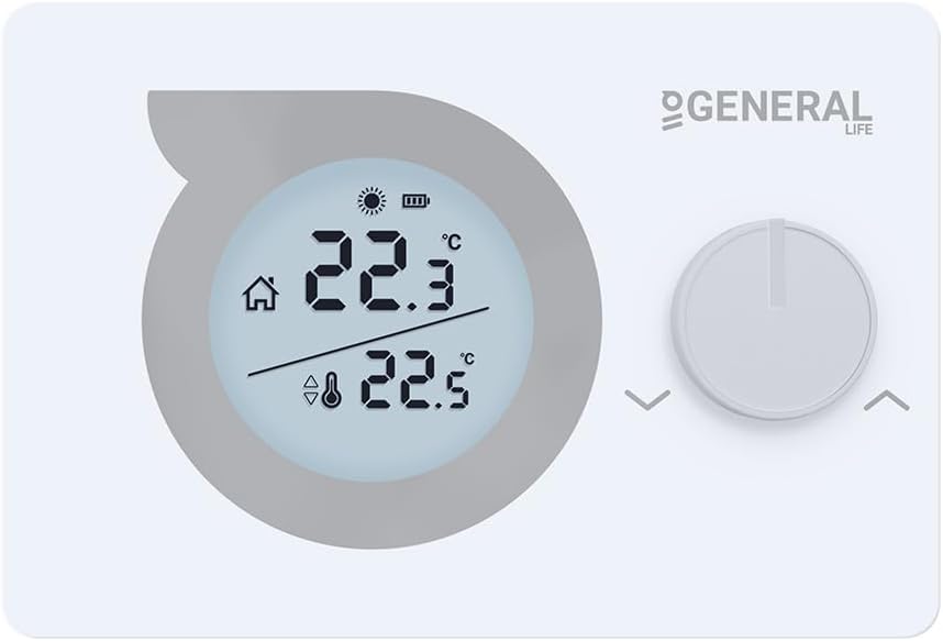 GENERAL Life RF Wireless Room Thermostat with Receiver Included, Digital Battery-Powered Controller for Central Heating & Cooling, White – Mitra HT230S