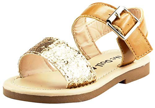 The Doll Maker Girl's Open Toe Glitter Sandal Flat for Little Kids