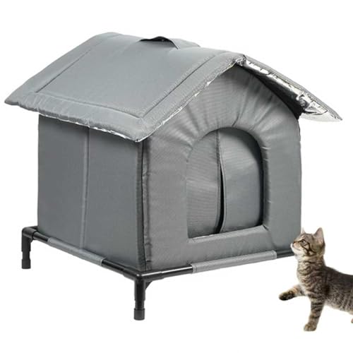 Outdoor Cat House, 2025 New Weatherproof Outside Cat House Can Accommodate 22lb, Stray Cats Dog Pad Houses, Outdoor Warm Feral Cat Dog Shelter with Removable, Medium