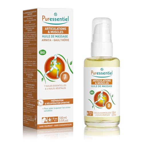 Puressentiel Articulaciones y Músculos - Aceite de masaje BIO - Arnica y Gaulteria - Preparación y recuperación deportiva - 100 ml