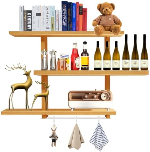 Wall Shelves，Variable Wood Floating Shelves of 3 Tier，Solid Oak W...