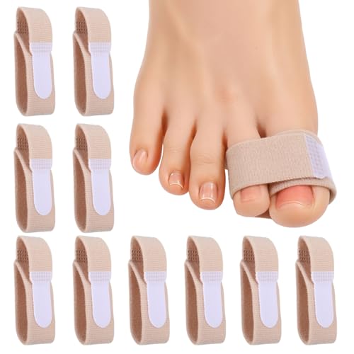 YBEATY 10 Pcs Hammer Toe Straightener Reusable Broken Buddy Wraps Toe Corrector Hammertoe Bandages Support Protection Splints Cushioned for Women Men Overlapping Crooked Curled Bent (Beige)