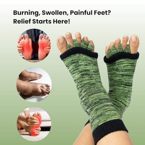 Image of DIRTS Original Foot Alignment 5-Toe Separator Orthopedic Cotton Socks for Women & Men - Bunion Corrector & Plantar Fasciitis Support (Green, Large)