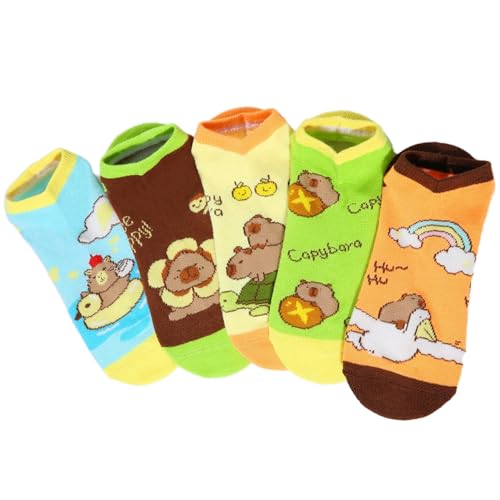 Image of 5 Pairs Cute Cartoon Animals Print Cotton Ankle Socks for Women Teens