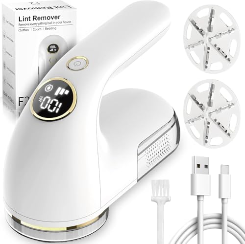 Electric Lint Remover, Rechargeable Fabric Shaver, Bobble Lint Remover with Adjustable 3 Speeds & 2 Extra Blades, LED Display/USB Charging, Fabric Shaver for Clothes/Scarf/Plush/Toys/Socks/Carpet