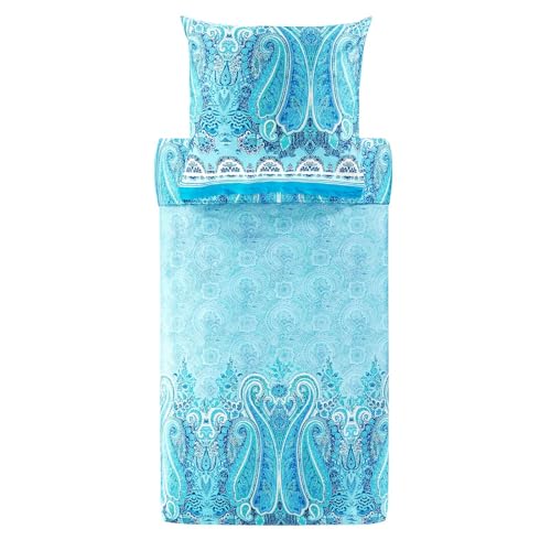 Bassetti MERGELLINA Bettwäsche + 1 Kissenhülle aus 100% Baumwollsatin in der Farbe Ocean Blue B1, Maße: 155x220 cm - 9327404