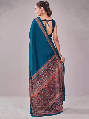 Image of Satrani Women's Crepe Printed Saree with Unstitched Blouse Piece