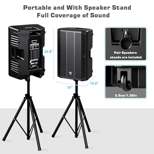 Nbvoice Pa Bluetooth Speaker 15 Inch (Pair) Bundle With 2X Steel Speaker Stand,Dual Speaker Pa System, Active+Passive Dj/Pa Speakers Package With Mic,Support Guitar/Usb/Fm/Aux For Theatre thumb #1