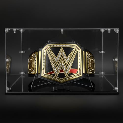 Acrylic Championship Belt Display Case 3mm Clear Acrylic with Built-in Wrestling Belt Stand Large 21.8 x 15.9 x 13.2 Showcase Box Durable Corner-Connector Design Fits Most Championship Belts