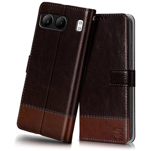 Image of FLIPPED Vegan Leather Flip Case Back Cover for 1+ OnePlus Nord 4 5G (Flexible, Shock Proof | Hand Stitched Leather Finish | Card Pockets Wallet & Stand | Coffee with Brown)