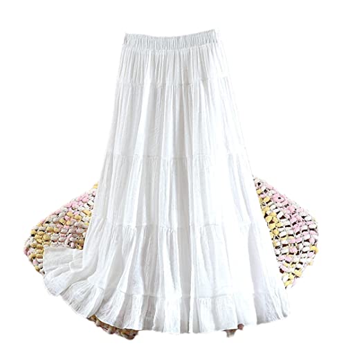 Jupe trapèze taille haute élastique coton lin blanc coupe flatteuse