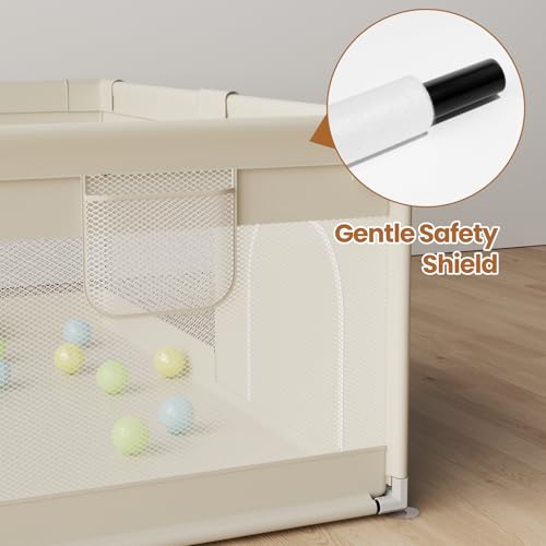 Image of Uanlauo Beige Large Baby Playpen - 69x59in Playpen for Babies and Toddlers