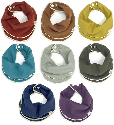 Kishu Baby Indi - Fairtrade Organic Baby Bibs for Girls or Boys - Rounded, 4-Way Reversible, 8 Layer Muslin Drool Bibs