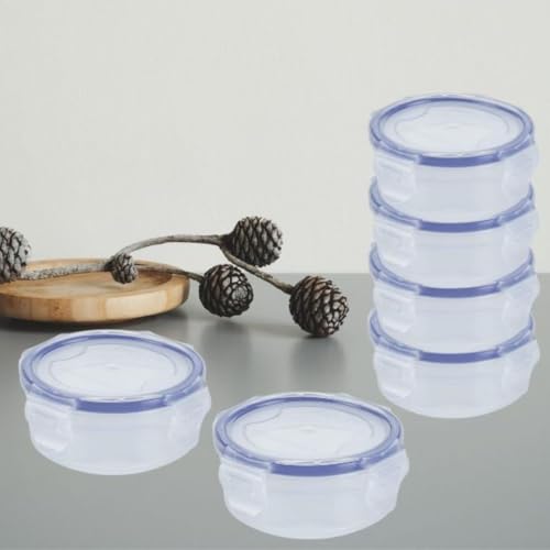 Image of Clip and Lock Fridge Airtight Plastic Storage Container - BPA-Free, Transparent Kitchen Jar for Spices, Grocery & Dry Fruits - Leakproof & Stackable Food Organizer Set of 6 (100 ml)