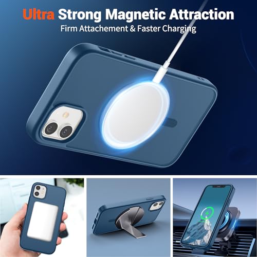 Image of SUPFINE Magnetic for iPhone 12 Mini Case & iPhone 13 Mini Case (Compatible with MagSafe) (Military Grade Drop Protection) Slim Translucent Matte Shockproof Phone Cover,Deep Blue
