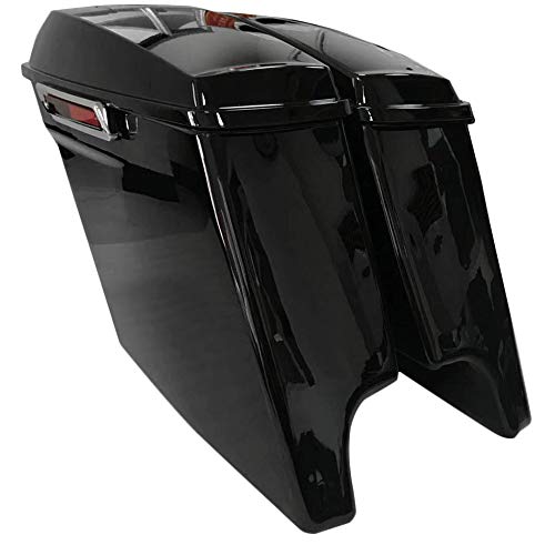 ZXMOTO 5  Stretched Extended Hard Saddlebags with Lids Latch Keys Set Fit for 2014 15 16 17 18 19 2022 2022 Harley Touring Models Road King Road Glide Street Glide Electra Glide Ultra-Classic, Glossy Black