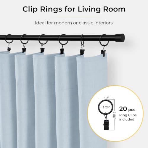 Image of INOVADAY 100% Blackout Curtains for Bedroom, Chambray Blue Black Out Curtains 90 Inch Long, Clip Rings Linen Blackout Drapes, Thermal Insulated Room Darkening for Living Room, 2 Panels - W50xL90