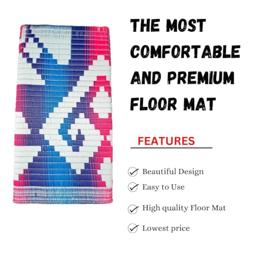 Image of Plastic Mats for Sleeping On Floor Sitting Reversible Chatai Square Shape Mats for Home Living Room, Bedroom Floor (6 x 6 Feet Mat)