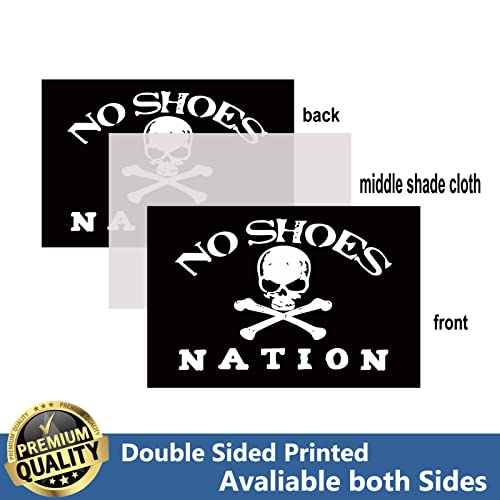 No Shoes Nation Flags 3X5 Outdoor Double Sided- Jolly Roger No Shoes Pirate Black Flag Banner With Skull Crossbones 3 Ply Heavy Duty For Outside Boat Outdoor #TOP1
